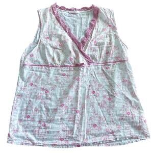 Delicate Bridgerton Style Tank Top Pink Lace White Floral Size Large